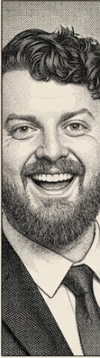 Max Humphrey laughing, illustrated portrait